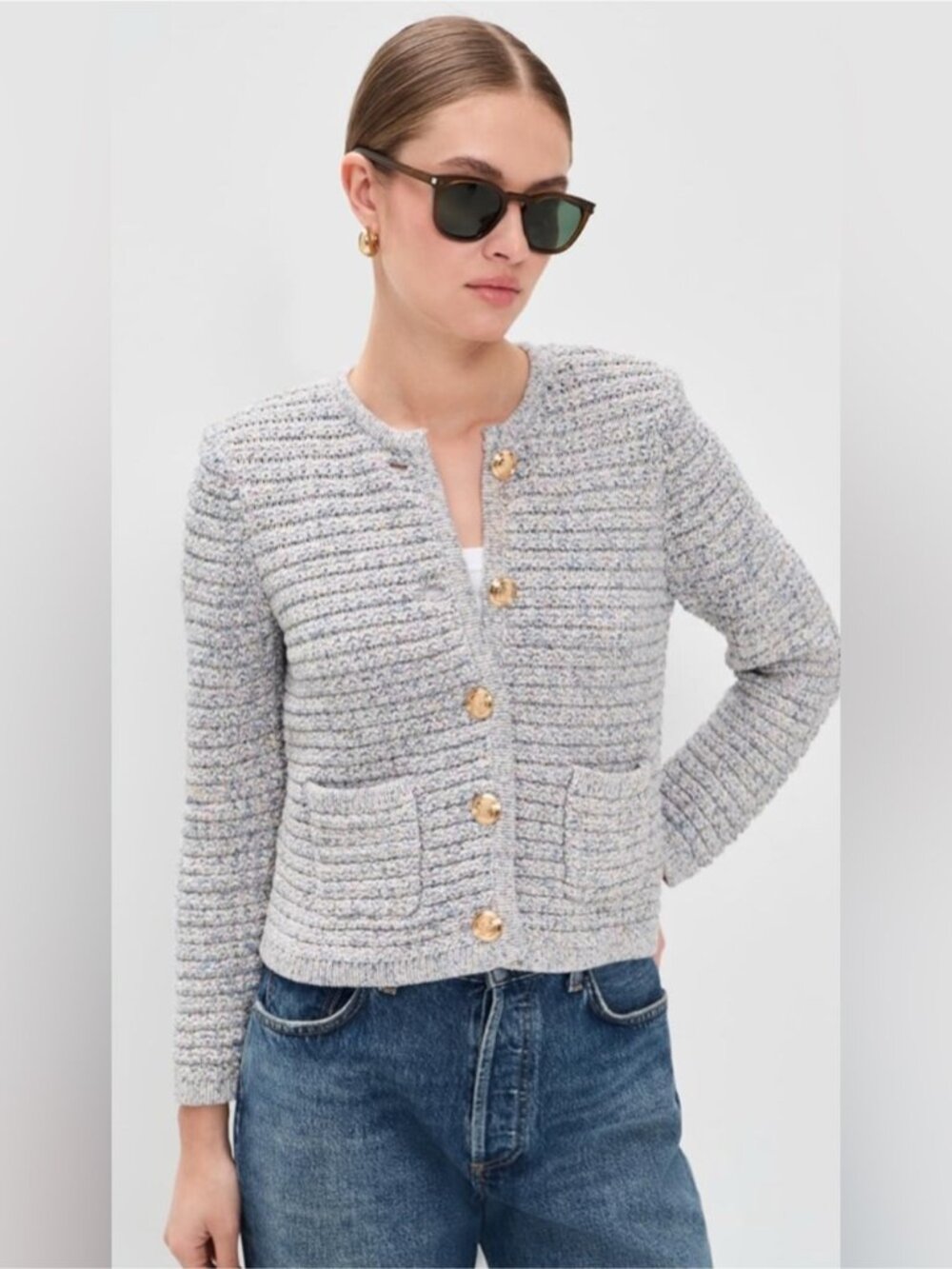 ba&sh Bash Guspa Multicolor Tweed Cardigan Jacket Gray Pastel Multi | size 1 / S - Picture 5 of 16